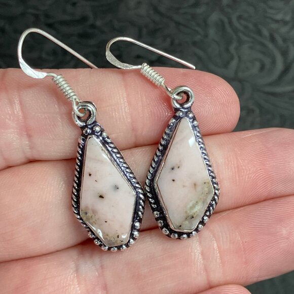 Dendritic Pink Opal Earrings Stone Crystal Jewelry - Picture 5 of 6